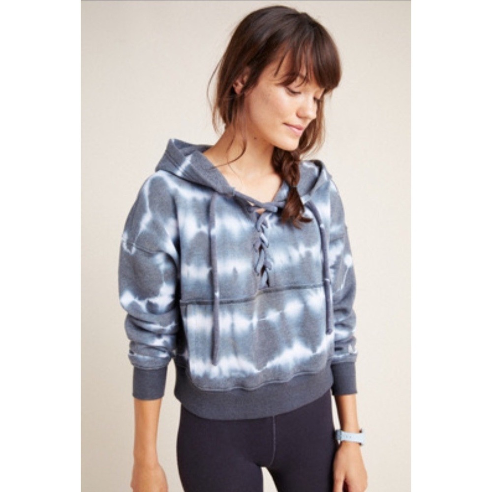 Free People FP Movement Believer Sweat Hoodie XS Blue Tie-Dye Lace Up  GUC